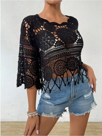 Openwork Round Neck Cover-Up