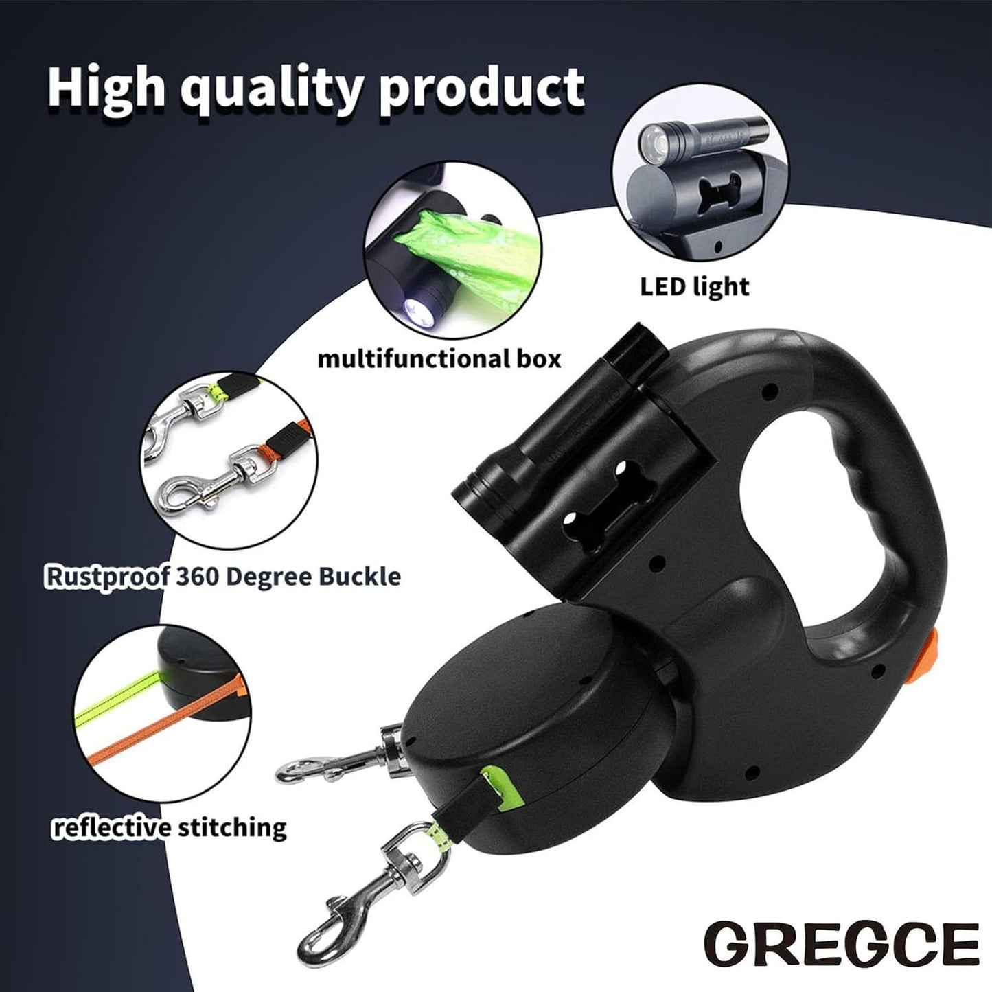 Double Retractable Dog Leash - Leash for Walking, Running and Training