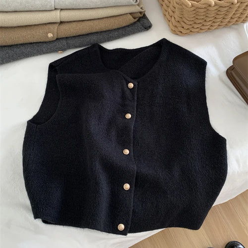 Autumn New Women Cardigan Korean Elegant Knitted Sleeveless Female