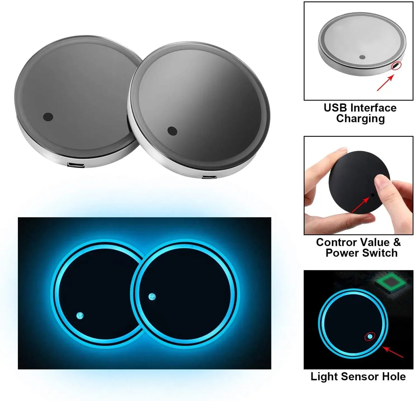 Universal LED Car Cup Holder Light