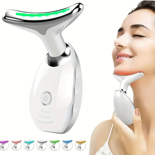 LED Neck and Face Massager - Vibrating Device, USB Charging - Skin Care and Wellness