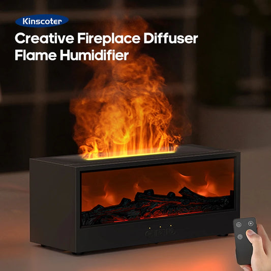 Diffuseur d'Arômes Créatif avec Cheminée Simulée - 150 ml, Humidificateur d'Air avec Télécommande et Arrêt Automatique Sans Eau pour la Maison ou comme Cadeau