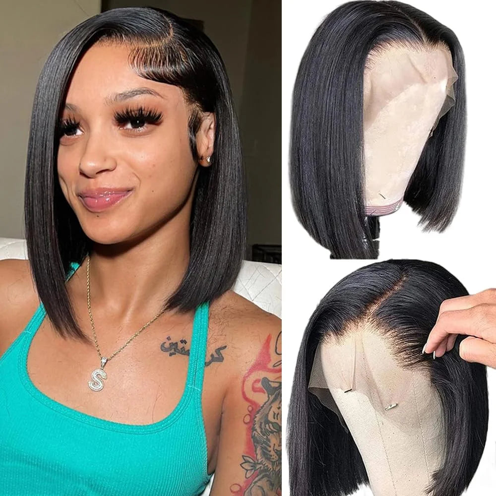 13x4 Straight Bob Wig – Brazilian Human Hair – Pre Plucked Transparent Lace Frontal Wig