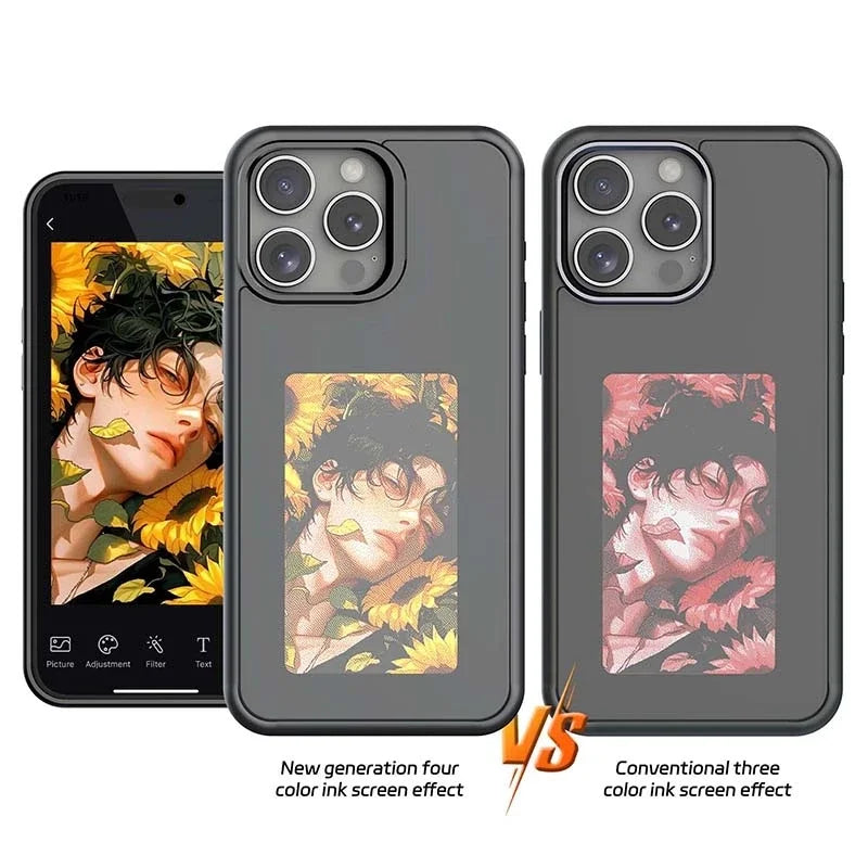 "Custom NFC Smart Case for iPhone 13/14/15/16 Pro Max with 4-Color E Ink Screen"