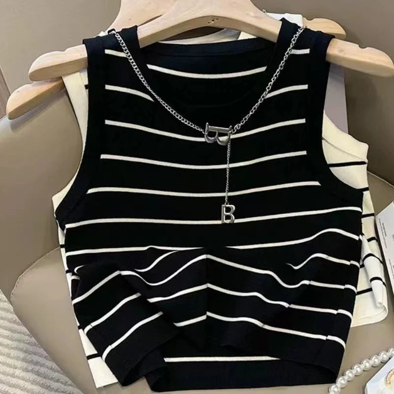 Colorfaith New 2022 Basic Bottoming Striped Chain Elasticity Vests