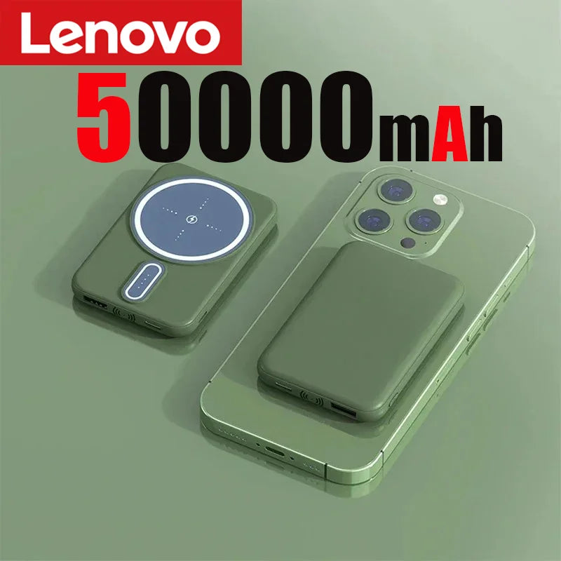 Power Bank Magnétique Lenovo 50000mAh – Chargement Rapide sans Fil et Portable