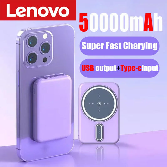 Power Bank Magnétique Lenovo 50000mAh – Chargement Rapide sans Fil et Portable