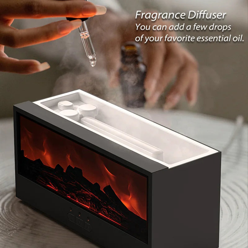 Diffuseur d'Arômes Créatif avec Cheminée Simulée - 150 ml, Humidificateur d'Air avec Télécommande et Arrêt Automatique Sans Eau pour la Maison ou comme Cadeau