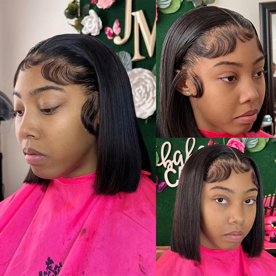 13x4 Straight Bob Wig – Brazilian Human Hair – Pre Plucked Transparent Lace Frontal Wig