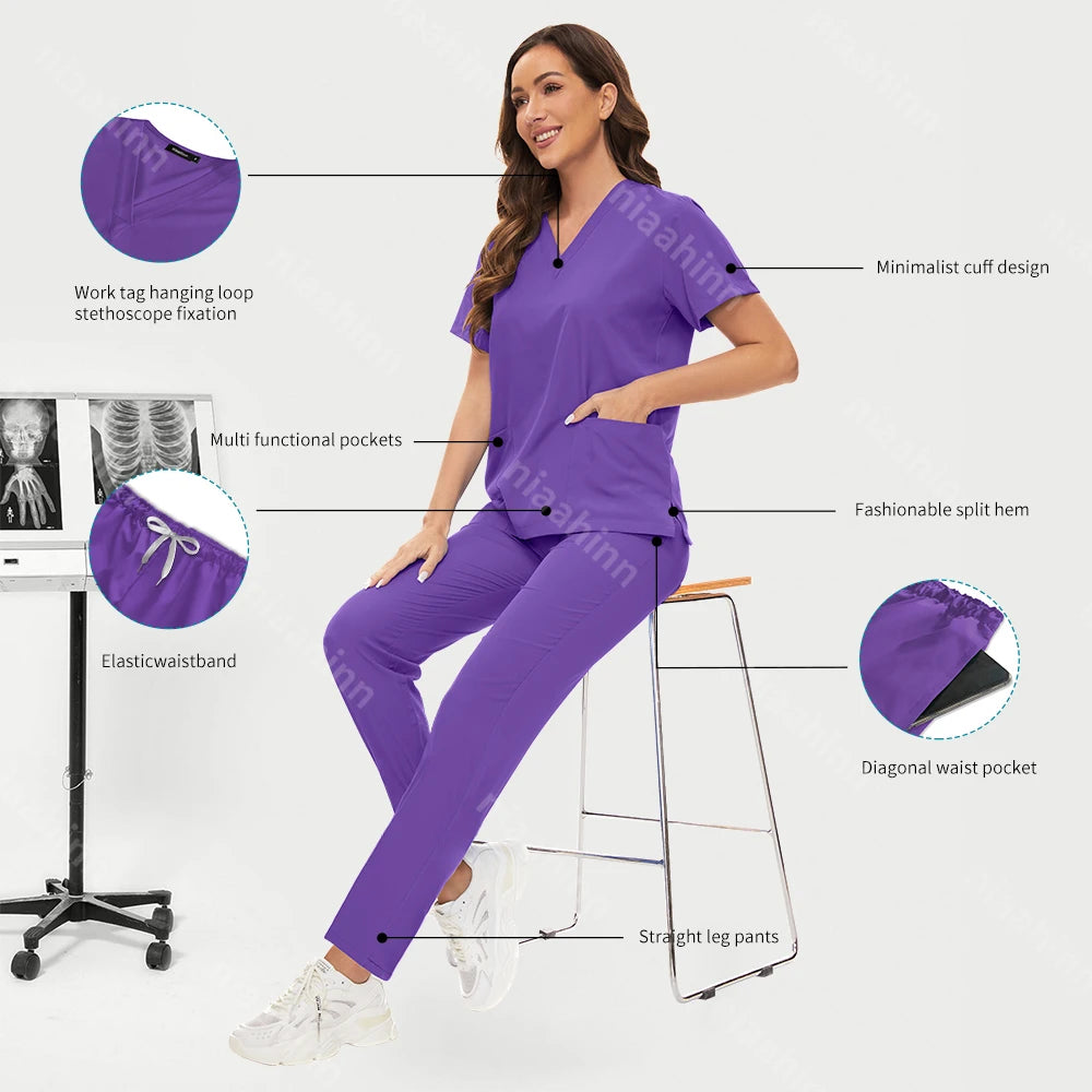 Hospital Surgical Clothes Medical Uniform Women Scrub Set Doctor Nurse Accessories Dental Clinic Scrub Set Beauty Salon Workwear