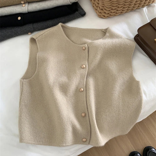 Autumn New Women Cardigan Korean Elegant Knitted Sleeveless Female