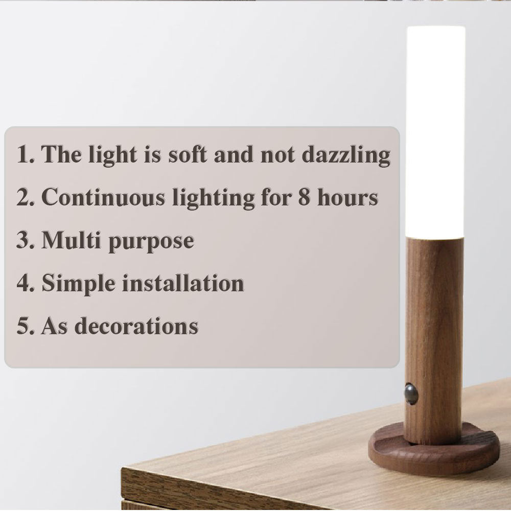 Magnetic USB LED Wall Lamp Wood with PIR Motion Sensor - Wireless Lighting for Hallway, Porch, Cabinet